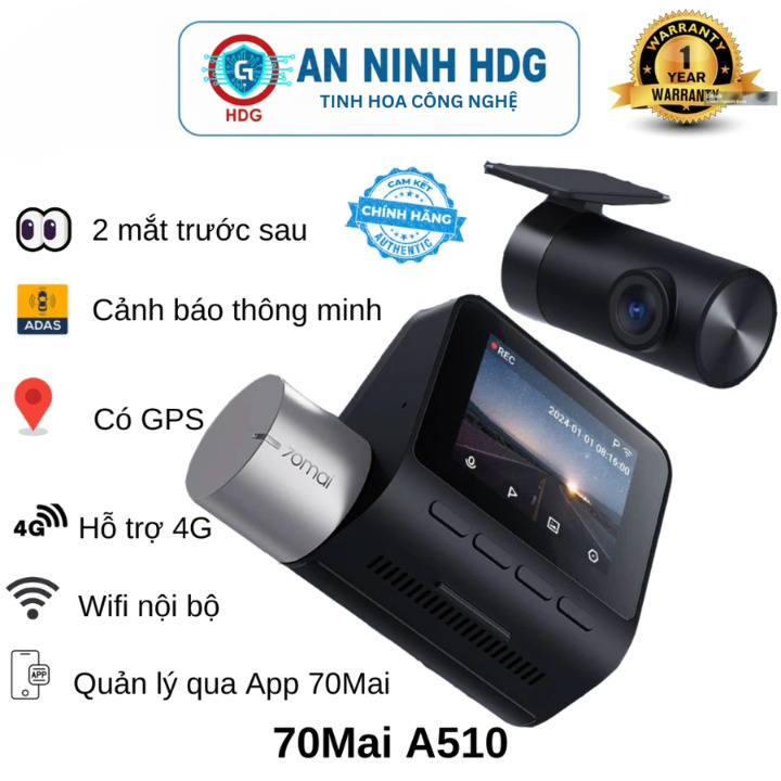 Camera hành trình 70MAI A510 Ghi hình HDR 60Fps hỗ trợ modul 4G mới - Bản Quốc tế Chính hãng