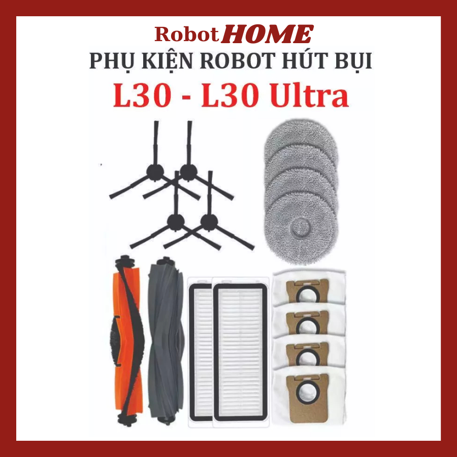 Phụ kiện Robot hút bụi Mi Dreame L30- L30 Ultra, Lọc hepa , Khăn, Chổi giữa, Chổi cạnh, Túi rác