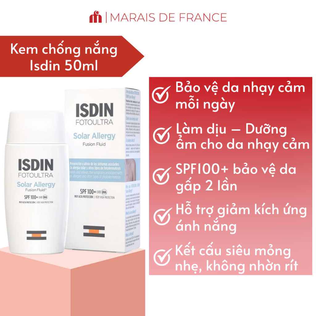 Kem Chống Nắng Isdin FotoUltra Solar Allergy Fusion Fluid SPF50+ – Dưỡng Ẩm, Làm Dịu Da Nhạy Cảm