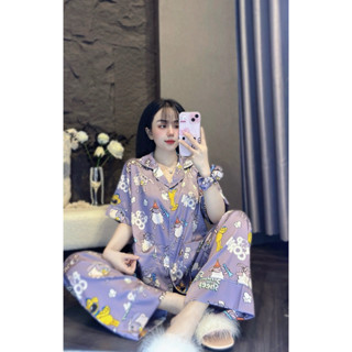  HL67- 40-105kg  PIJAMA TAY NGẮN QUẦN DÀI - Kèm cột tóc - Form rộng  - Ảnh thật shop tự chụp. 