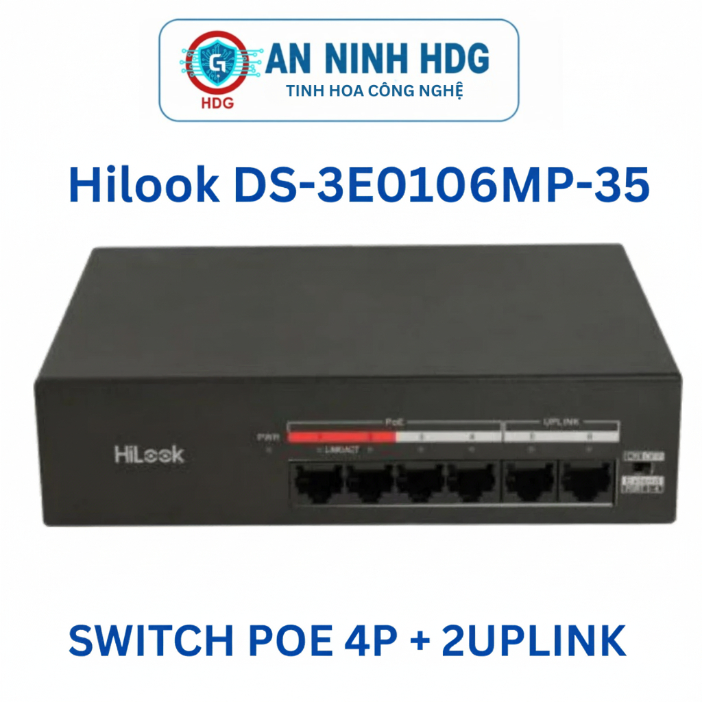 Switch POE Hilook 4 Port PoE + 2 Uplink DS-3E0106MP-35 Hàng Chính Hãng