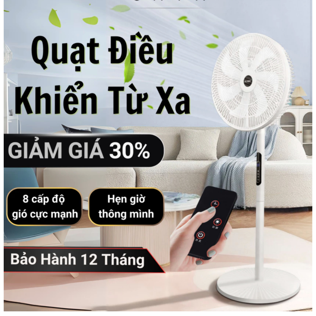 Quạt Cây Đứng Điều Khiển Từ Xa Quạt Điện 7 Cánh 8 Cấp Độ Siêu Mát bản cao lớn