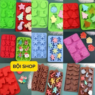  BỘI SHOP KHUÔN SILICON 6 NOEL NGƯỜI TUYẾT CÂY THÔNG NGÔI NHÀ LÀM SOCOLA RAU CÂU TOPPING KHÚC BẠCH 