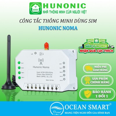 Công Tắc Thông Minh Hunonic Noma Dùng Sim, Điều Khiển Mọi Thiết Bị Từ Xa Qua Điện Thoại - HNNOMA4CH