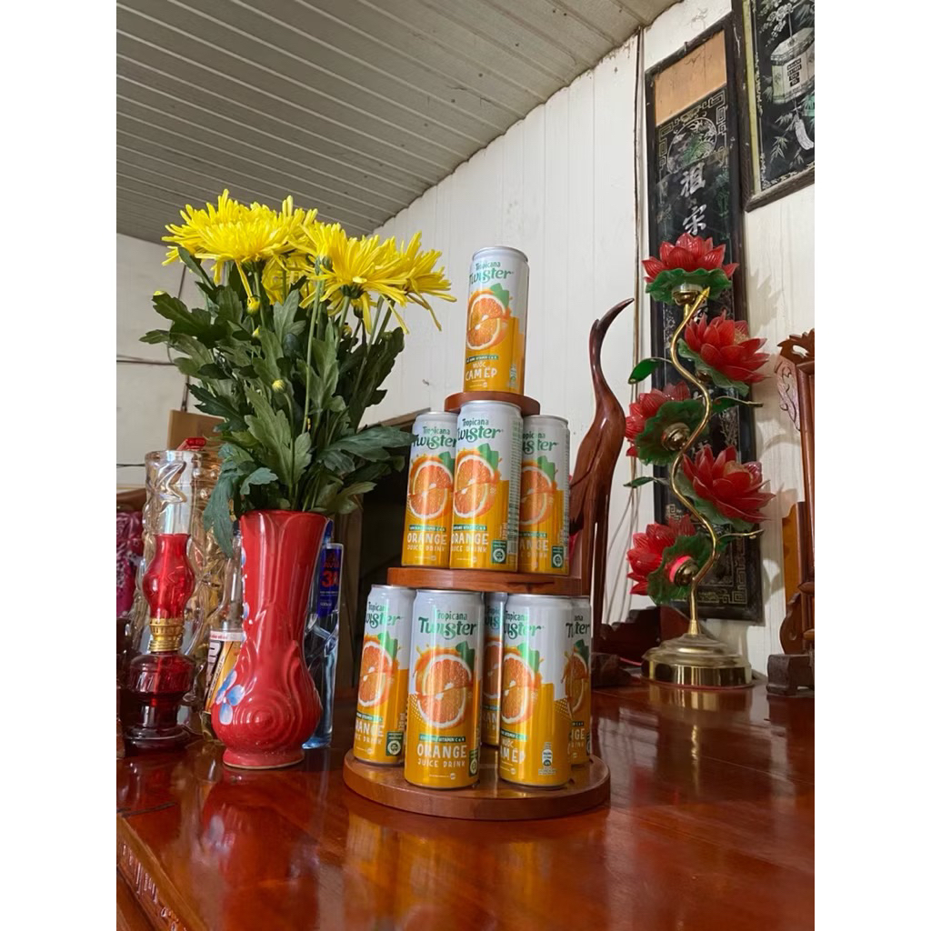 Tháp gỗ 3 tầng bày bia nước ngọt, tháp bày gia tiên đẹp mắt sang trọng