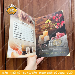  Menu dịch vụ spa thẩm mỹ salon tóc dạng gấp bìa cứng A4 - 4 mặt in tên và thiết kế theo yêu cầu - Bền đẹp chống nước 