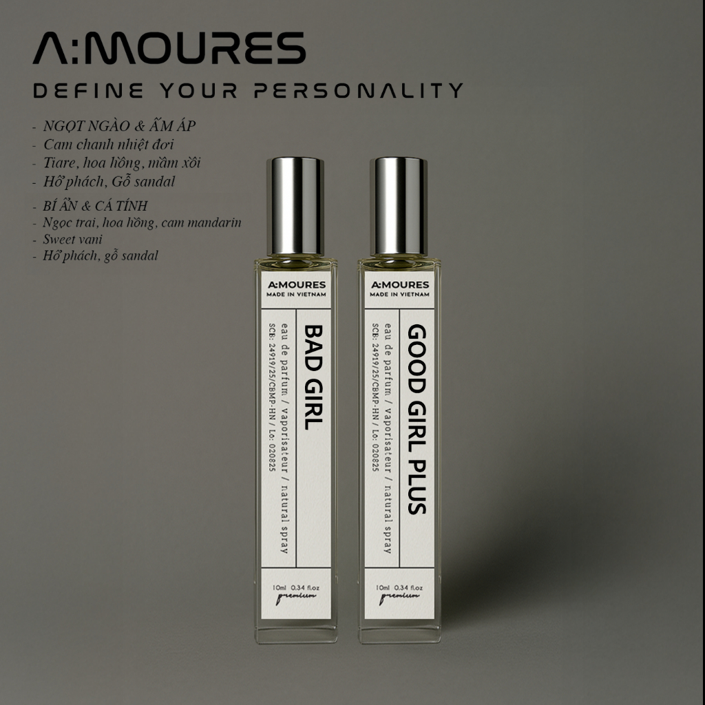 [Combo Sáng Ngoan Tối Hư] Nước Hoa Nữ Amour Nguyên Liệu Nhập Khẩu Hương Thơm Nhẹ Nhàng Cuốn Hút, Dạng Xịt 10ml và 2ml