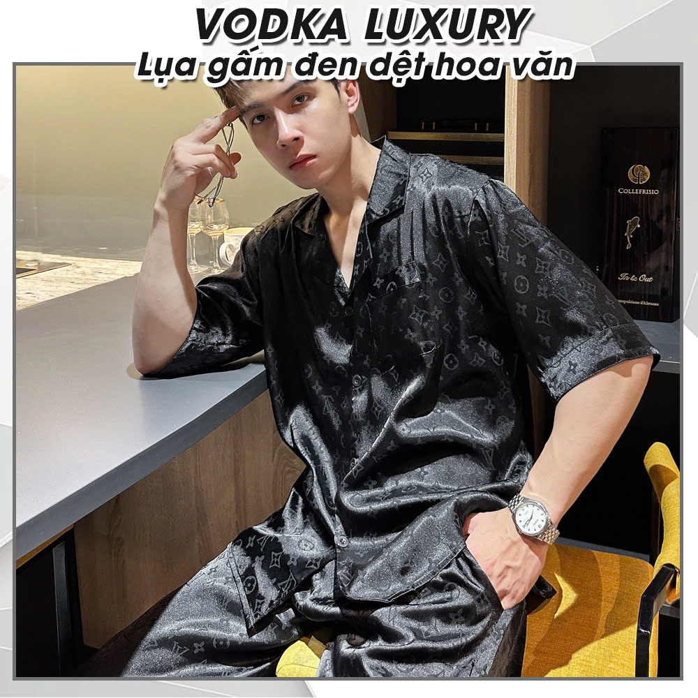 Đồ ngủ nam pijama tay ngắn chất lụa gấm mềm mại thoáng mát hoa văn sắc nét LV34 - VODKA LUXURY
