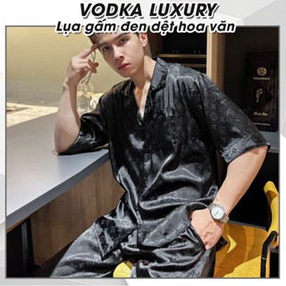 Đồ ngủ nam pijama tay ngắn chất lụa gấm mềm mại thoáng mát hoa văn sắc nét LV34 - VODKA LUXURY