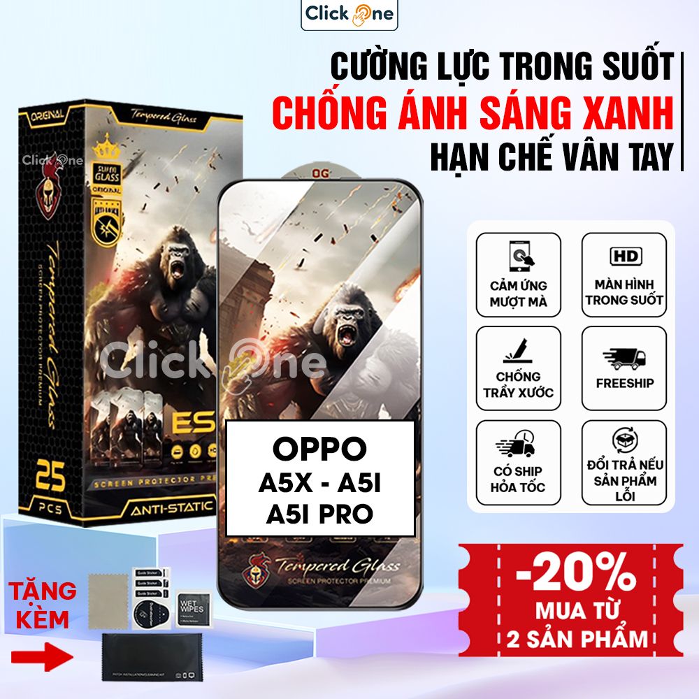 Kính cường lực Oppo A5X, A5i, A5i Pro, A5 4G, A5 Pro trong suốt full màn, chống ánh sáng xanh, bảo v