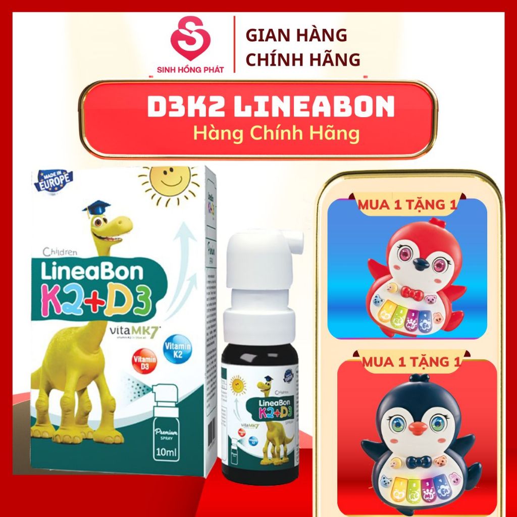 Lineabon D3k2 dạng xịt 10ml bổ sung vitamin d3k2 cho trẻ sơ sinh, giúp hấp thụ canxi, tăng chiều cao