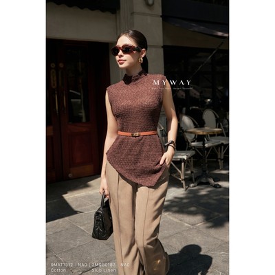 Áo Thun Cotton Dệt Lưới Nữ MY WAY Cổ Cao Sang Chảnh 9MAT1312