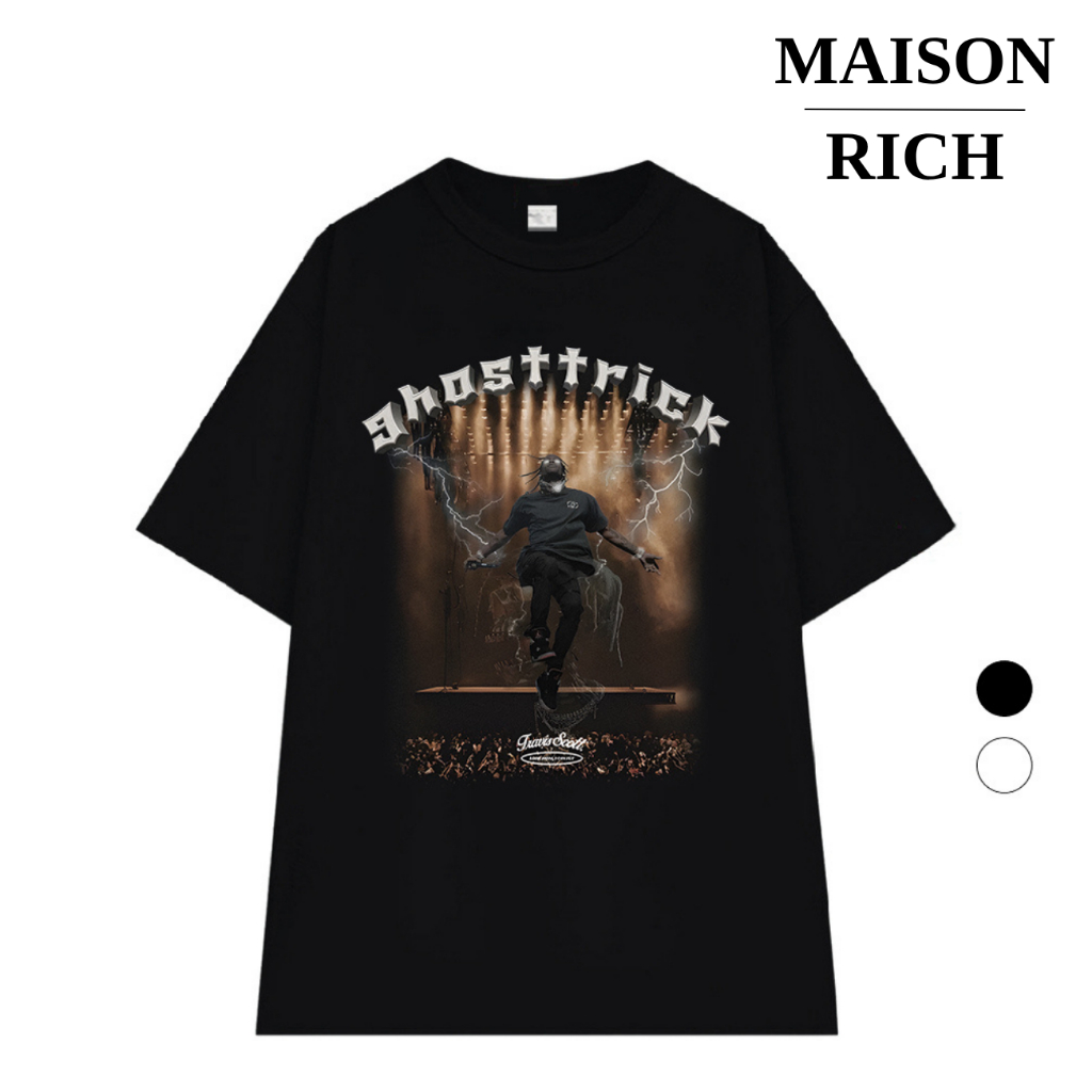 Áo Thun Maison Rich Premium Tee Ghost Trick Concert Travis Scott Black White