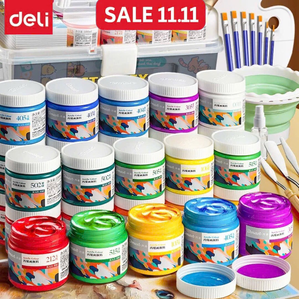 Màu Acrylic Dmast Deli 100ml – Màu Nước Vẽ Nghệ Thuật Cao Cấp | Custom Giày, Vải, Gỗ, Tường Đá