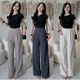  Quần Tây Ống Suông Lưng Cao Cạp Liền Chất Gold Nhật Mềm Rũ Khóa Bên Sườn Tôn Dáng Dễ Phối Đồ 