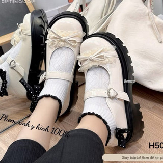 Giày búp bê nữ đế đốc oxford tăng chiều cao mũi tron da bong phong cách lolita mã qv24