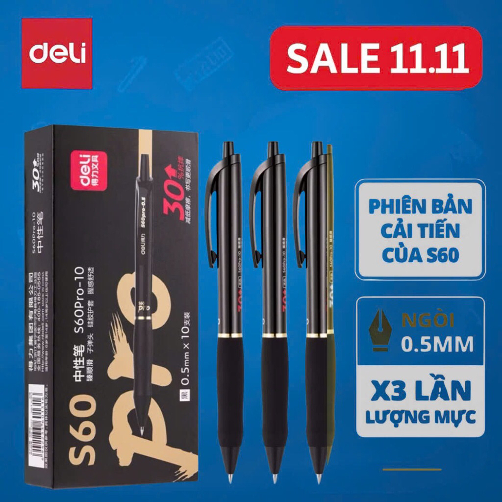 Bút Gel Deli 0.5mm mực đen – Vỏ trong suốt, dành cho học sinh và văn phòng S60-ST / S260