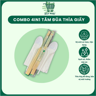 [COMBO 5 Bịch] Set 4in1 Tăm Đũa Thìa Giấy Dùng 1 Lần Cho Quán Ăn, Bún Phở, Đi Picnic, Dã Ngoại - SET4IN1