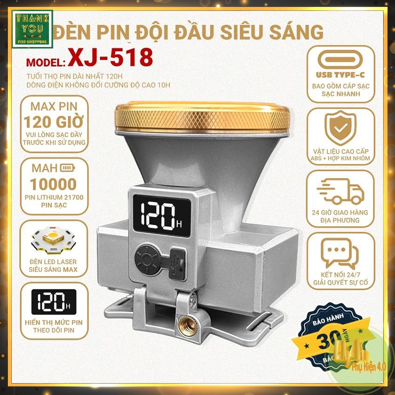 Đèn Pin Đội Đầu Siêu Sáng  XJ 518, XJ503 Chống Nước, Xả 10 Giờ Liên Tục Không Hạ Sáng, Pin Siêu Mạnh