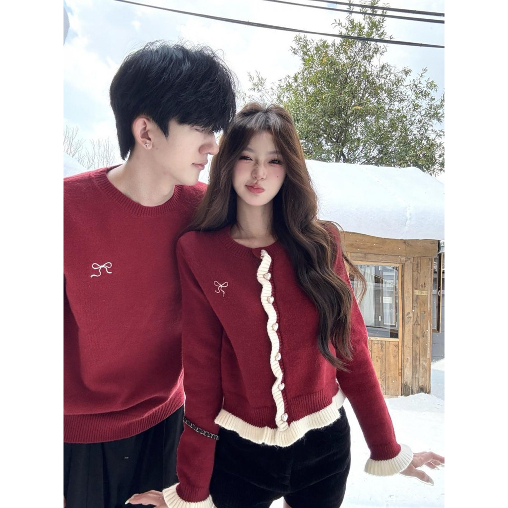 Áo Đôi Đồ Đôi Màu Đỏ Ấm Áp Đón Noel Đón Tết Rực Rỡ