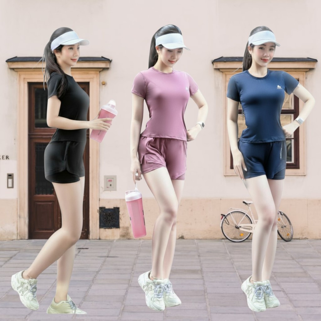 Bộ tập gym nữ quàn có túi để điện thoại,quần áo tập gym,chơi cầu lông, tennis, pickleball...chất đẹp áo phủ bụng(NG05))