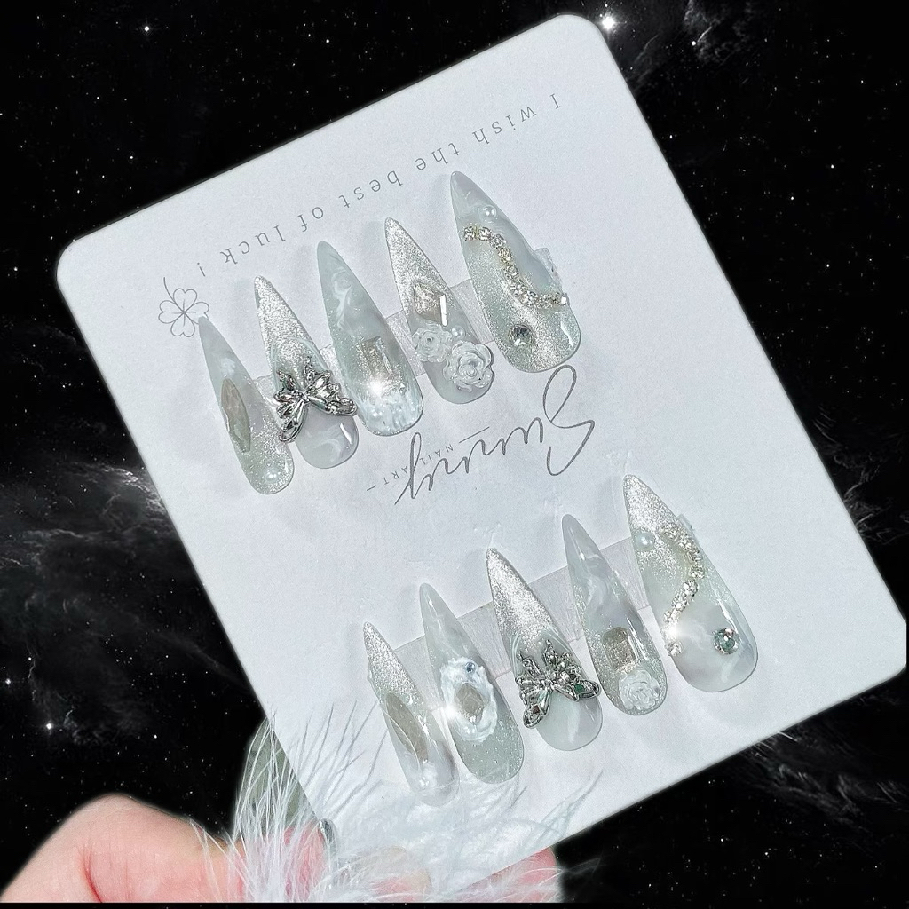 [N08] Nail box thiết kế loang xám mắt mèo bling