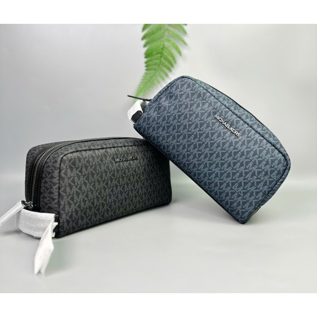 Túi Cầm Tay Chính Hãng Michael Kors Men's Signature Logo Travel Kit Đen / Navy