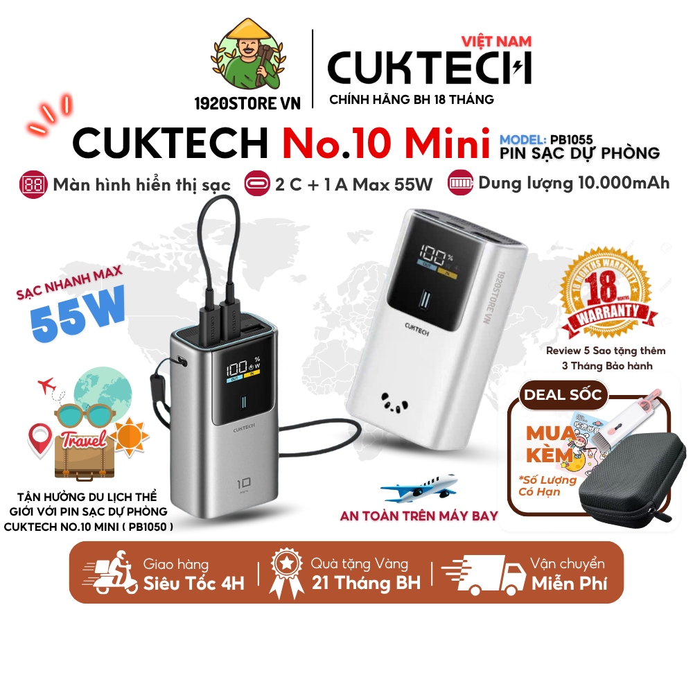 Sạc Dự Phòng CUKTECH 10 Mini - PB1055, Sạc Nhanh 2C1A 55W, PPS5A, Dung Lượng 10000mAh - Chính Hãng B