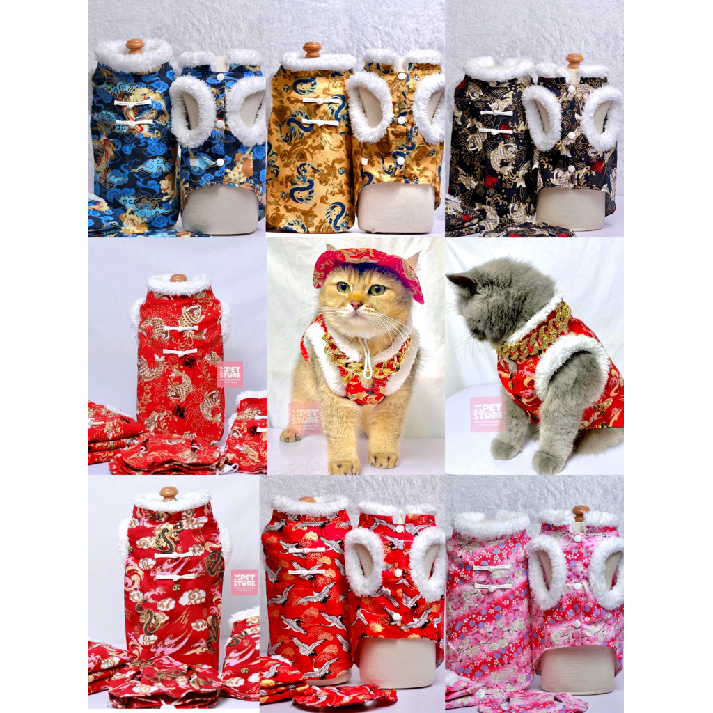 [HOẢ TỐC] ÁO TẾT TRUNG THU BA LỖ VIỀN LÔNG CỒ VÀ TAY CHO CHÓ MÈO (không lót lông)