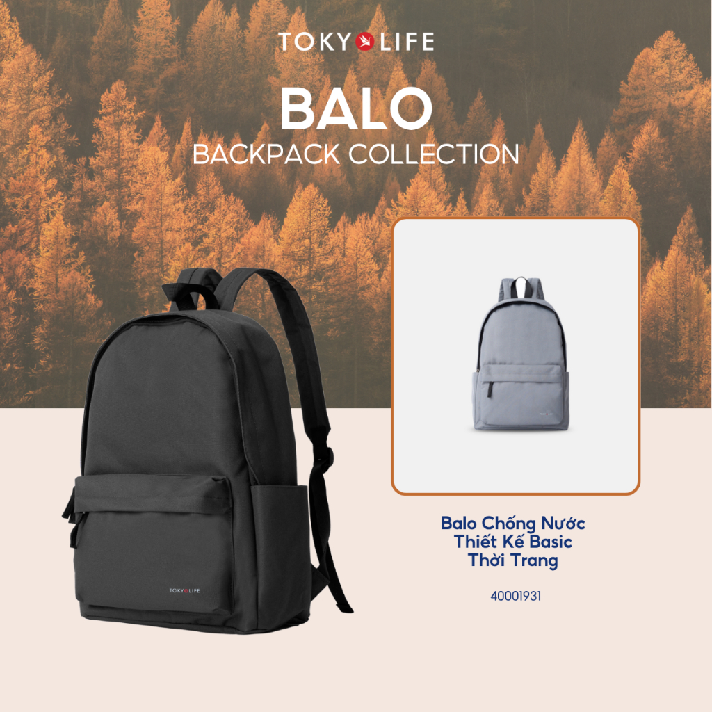 Balo chống nước TOKYOLIFE nhiều màu thiết kế basic nhiều ngăn siêu nhẹ chất liệu cao cấp 40001931 (4