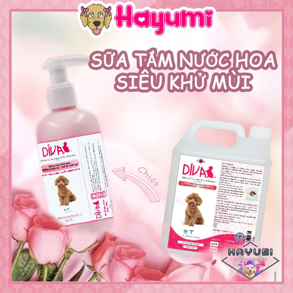 SỮA TẮM DIVA HỒNG SIÊU KHỬ MÙI - DƯỠNG LÔNG DÀNH CHO CHÓ MÈO - HAYUMI