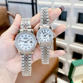 Combo đồng hồ cặp đeo tay nam nữ dây kim loại cao cấp chống nước R0lex nam size 41mm nữ 31mm fullbox , vỏ thép