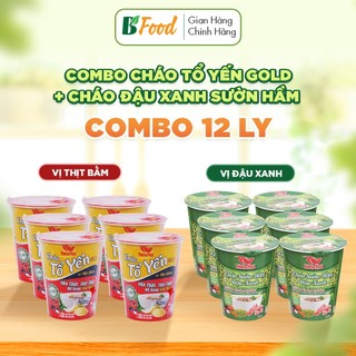 Combo 12 Ly Cháo Tổ Yến Gold vị Thịt Bằm, Đậu Xanh Yến Lộc Phát, tiện lợi cho nhân viên văn phòng