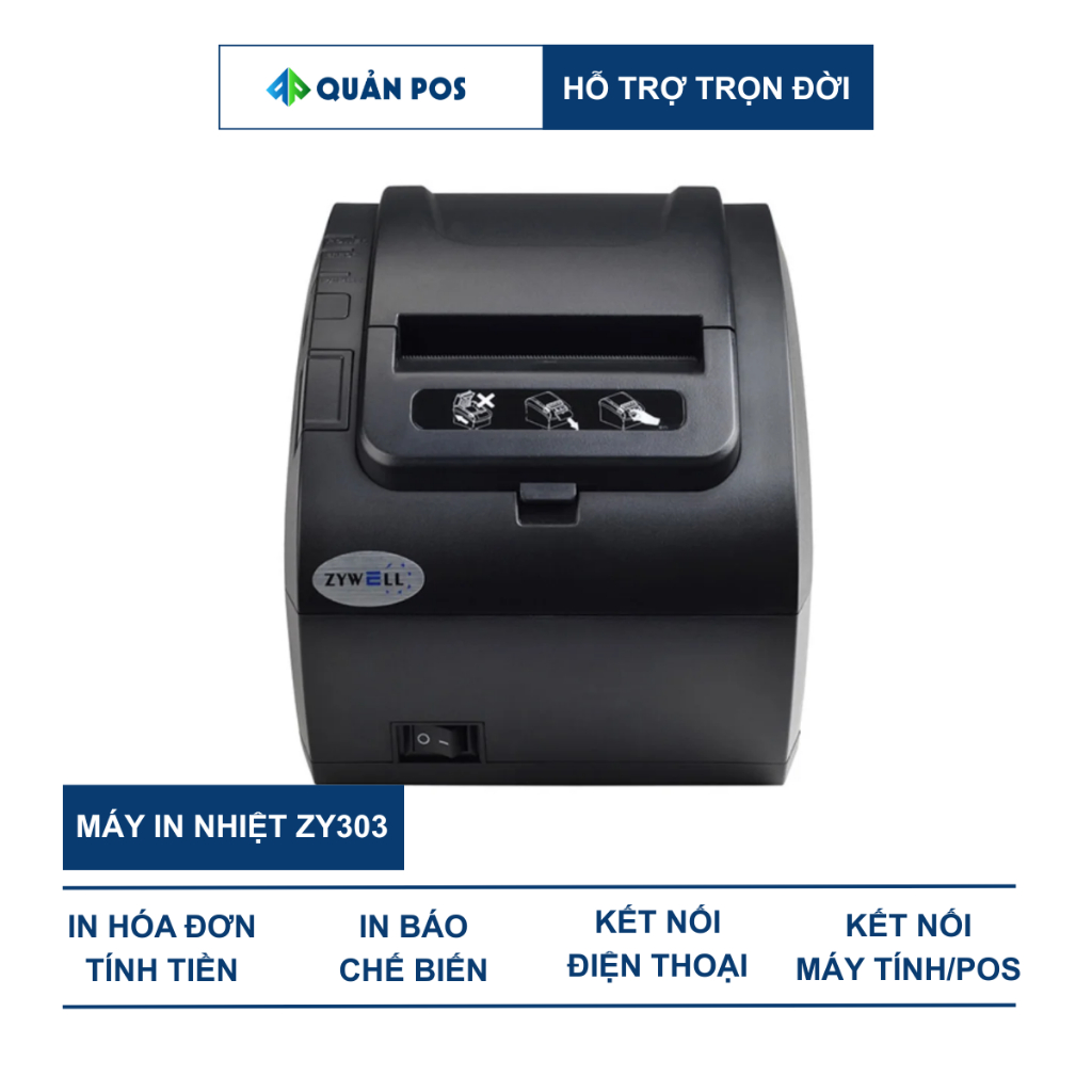  Máy in hóa đơn Kiotviet Zywell ZY303 in mạng Lan+USB In hóa đơn tính tiền K80 cắt giấy tự động 