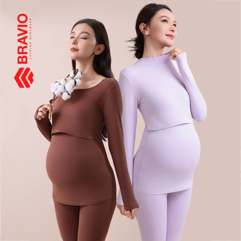 Bộ đồ giữ nhiệt bà bầu mùa đông, đồ lót sau sinh và cho con bú chất liệu graphene giữ ấm mềm mại tho