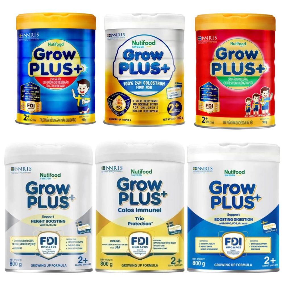 Sữa Bột Nutifood Grow Plus+ Xanh/ Đỏ/ immunel/sữa non / Bạc 0+/1+/2+ Hộp /800g/900g