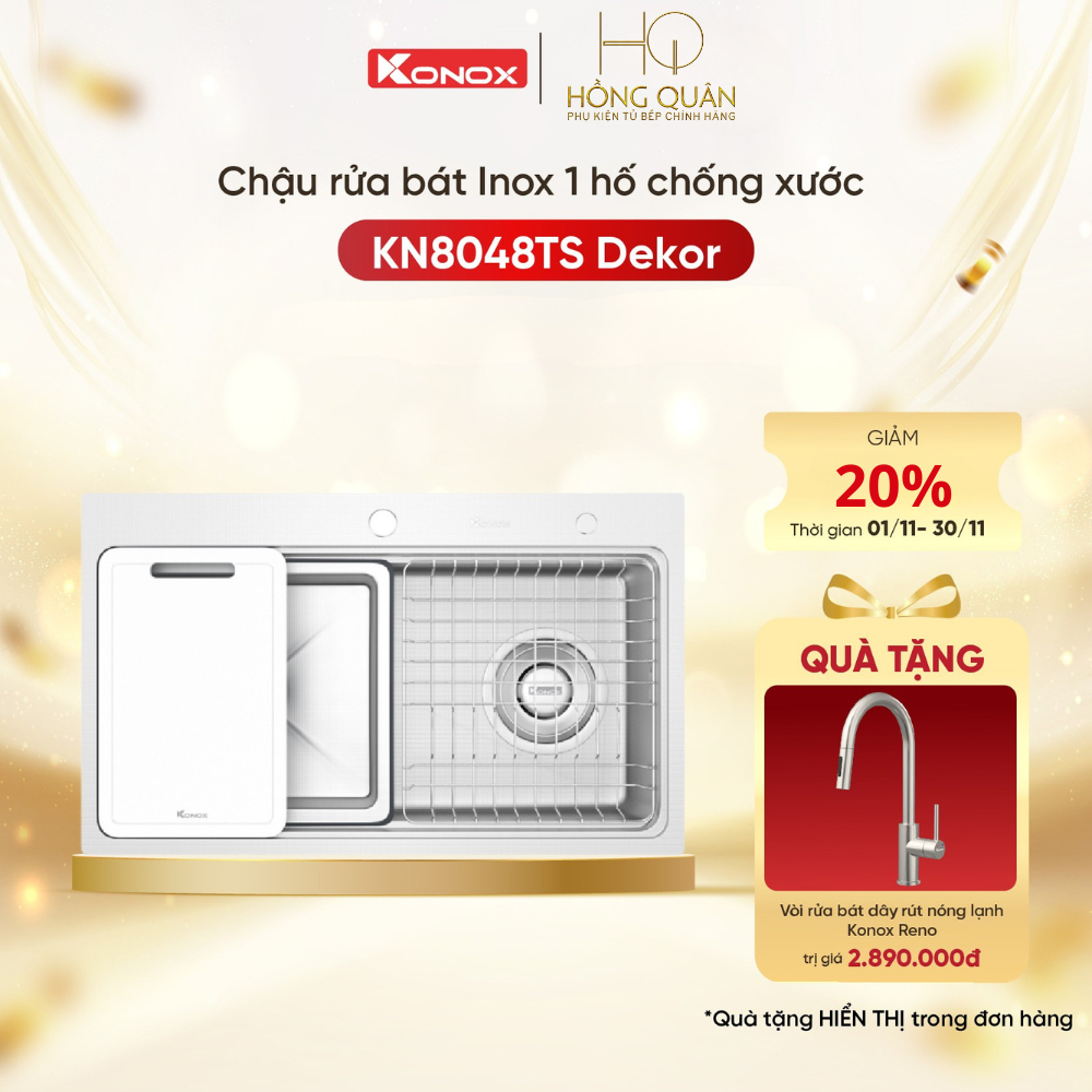 Chậu rửa bát 1 hố chống xước KONOX KN8048TS Dekor. CHÍNH HÃNG KONOX.