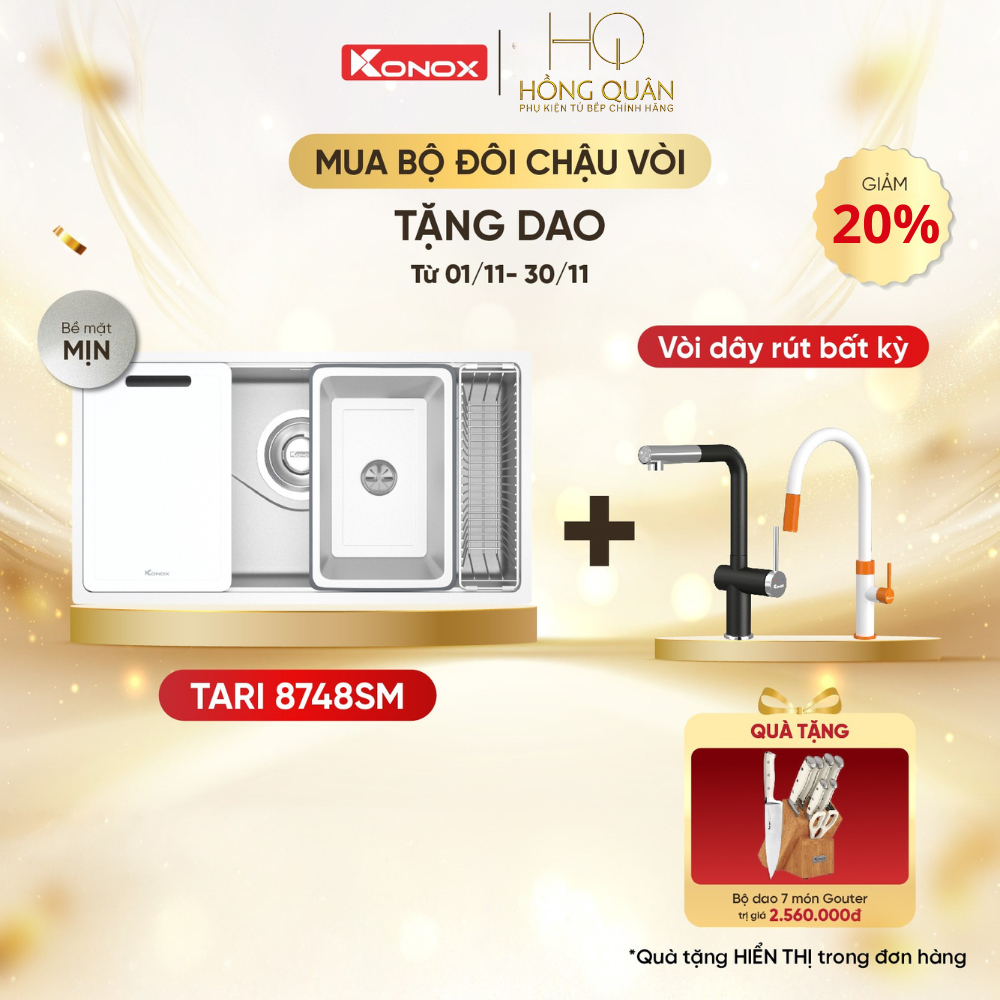 Chậu rửa bát phong cách Nhật bề mặt mịn Tari 8748SM CHÍNH HÃNG KONOX