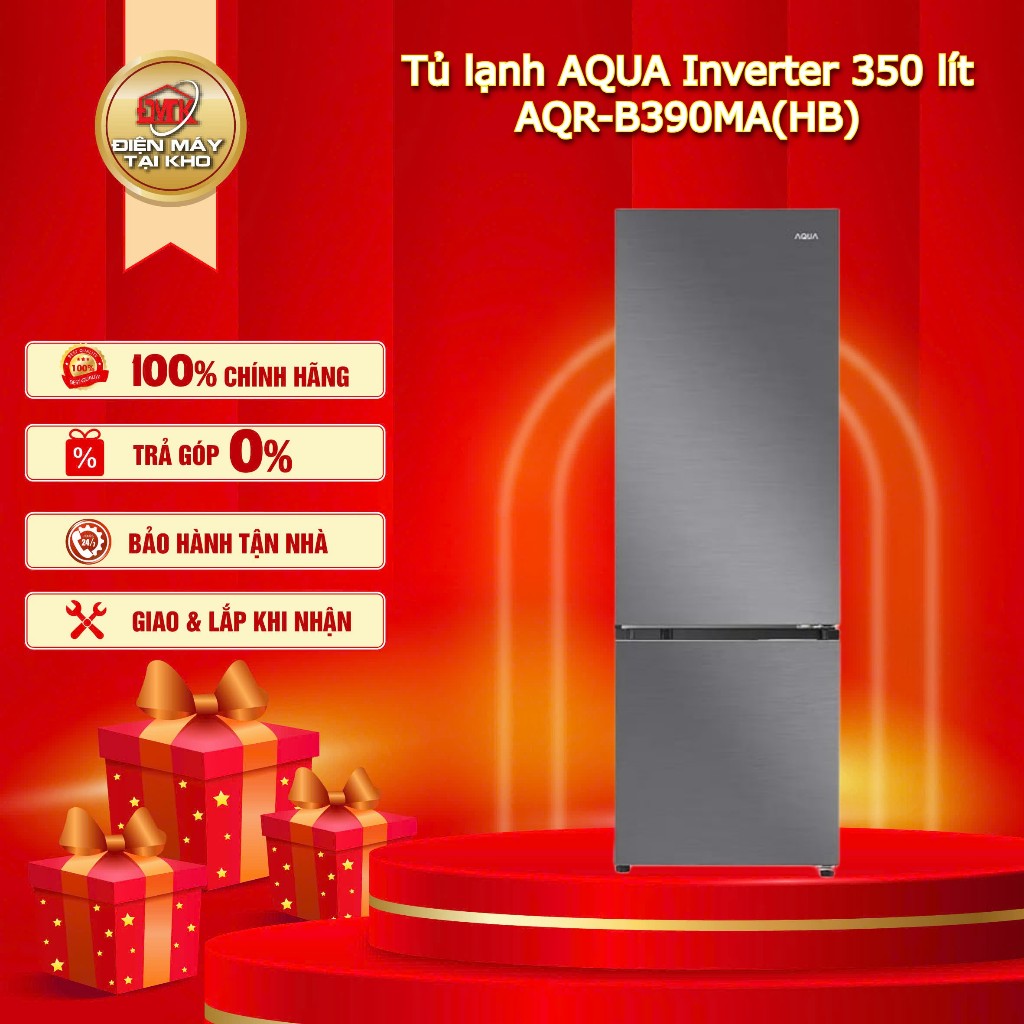 Tủ Lạnh AQUA Inverter 350 L AQR B390MA(HB) – 2 Cánh Ngăn Đá Dưới – Ngăn Đông Mềm – Tiết Kiệm Điện