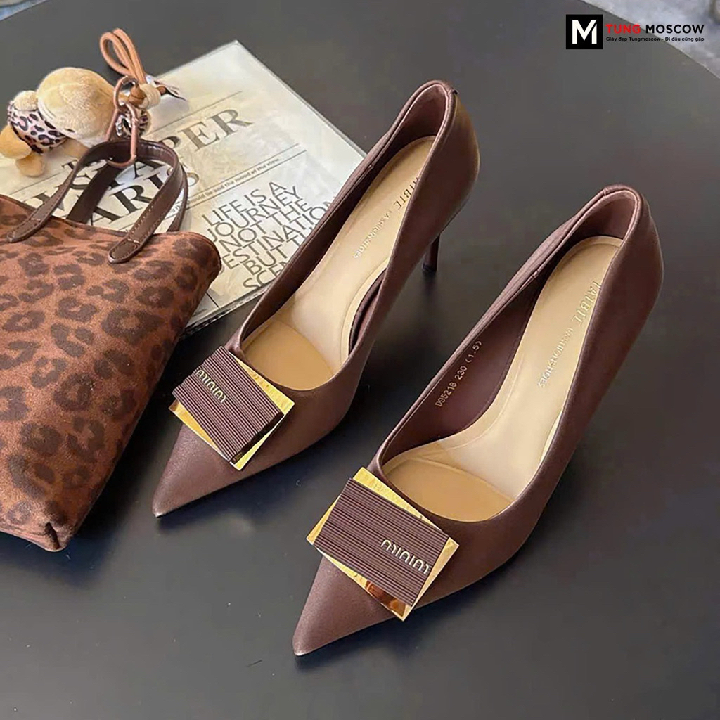 Giày cao gót nữ QBEL Nâu Đen Be M903-3