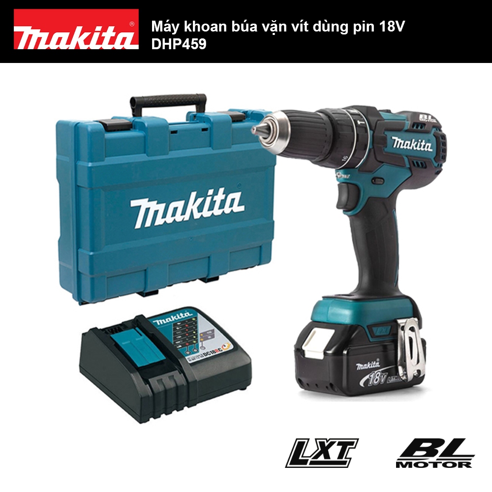 Máy khoan búa vặn vít dùng pin 18V Makita DHP459 - Không chổi than | Makita official store