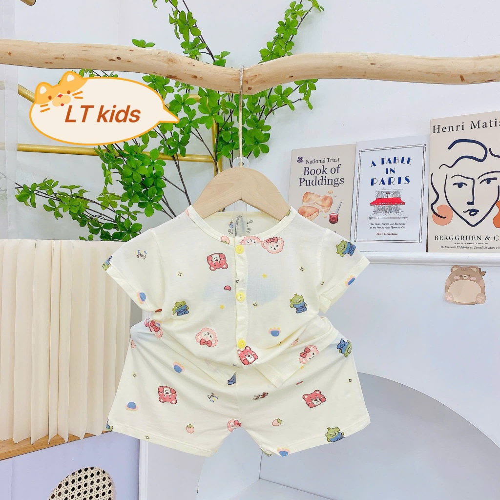 [Loại Peptit] Set 5 Bộ Cộc Tay Cúc Giữa Chất Thun Peptit Mềm Mại Thoáng Mát Nền Kem In Hoạ Tiết