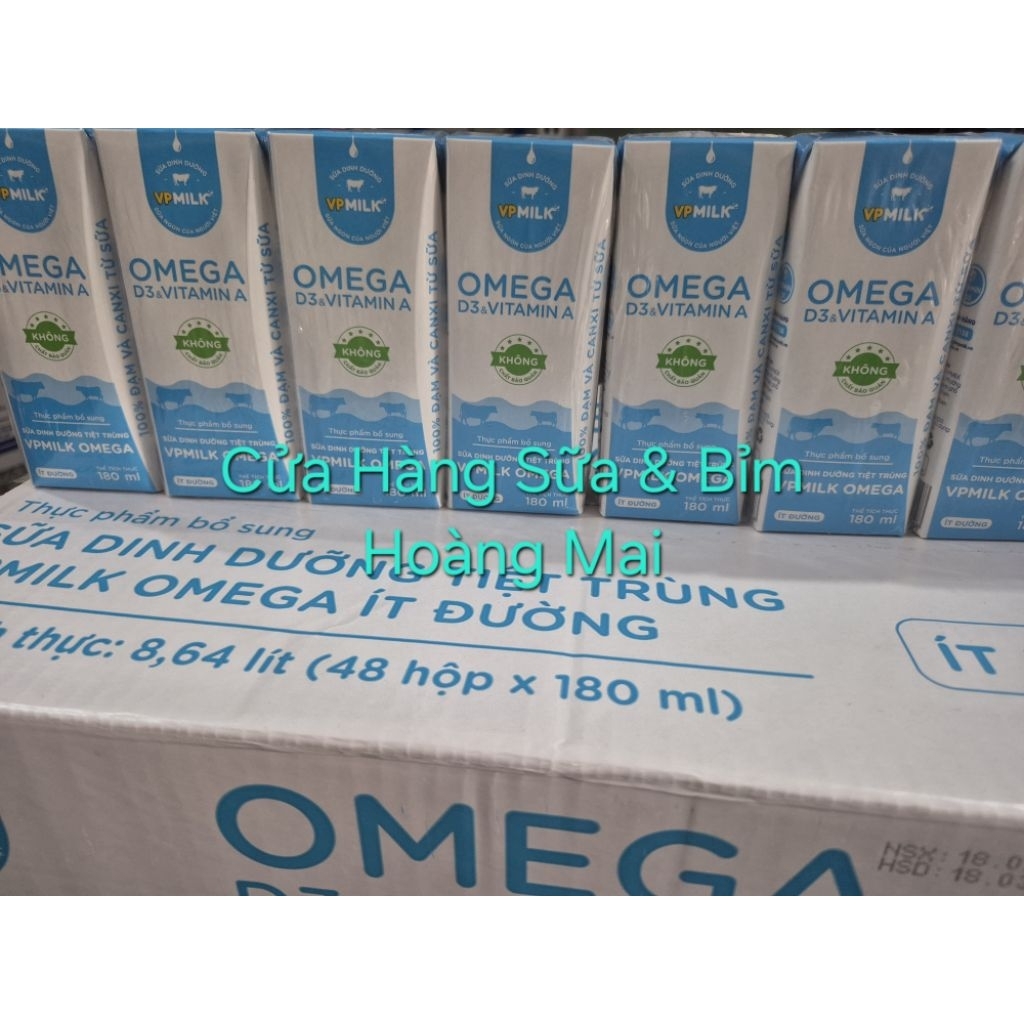 Thùng 48 hộp Sữa vpmilk omega ít đường 180ml
