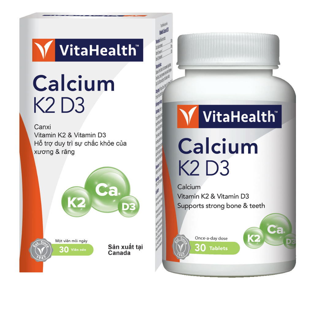(Date 2028) Viên uống bổ sung Canxi, Vitamin K2, D3 hỗ trợ xương chắc khỏe VitaHealth Calcium K2 D3 