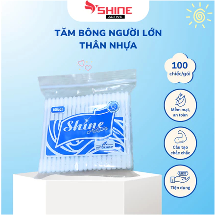 Tăm Bông Shine Active 100 Que Dành Cho Người Lớn TBL01 Dùng Ngoáy Tai, Vệ Sinh, Trang Điểm