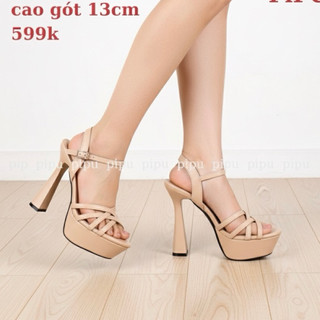  04ly pipu.giày cao got 11cm 13cm ,sandals cao gót đế đúp 4 dây chéo thời trang gót loe 
