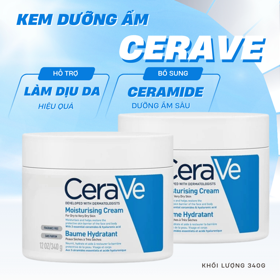 Kem Dưỡng Ẩm Cerave 340g – Cấp Ẩm Sâu Cho Da Khô, Da Nhạy Cảm