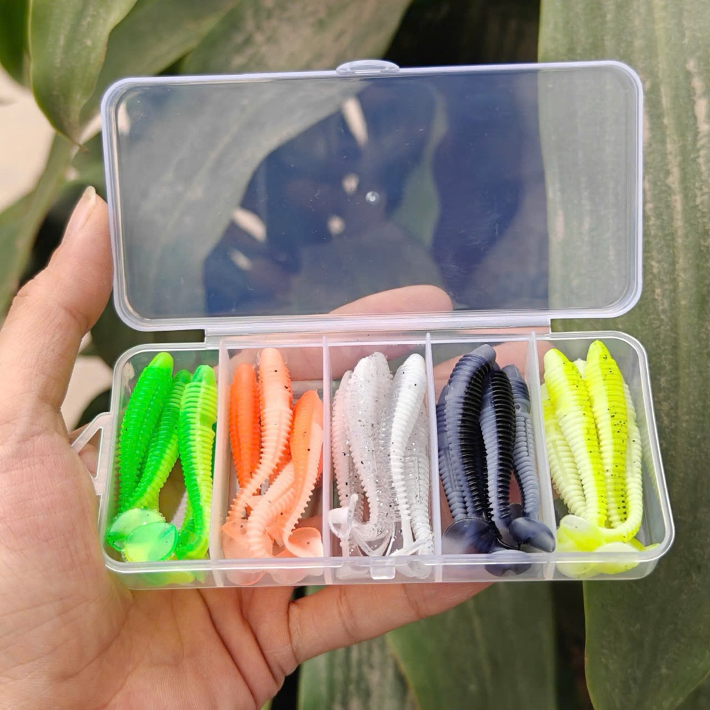 Hộp 25 mồi mềm câu cá lóc NFF 5,5cm 1,4g - Hộp 25 con 5 màu ngẫu nhiên