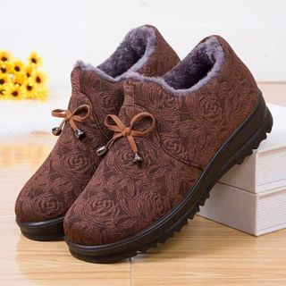 Giày Bông Giữ Ấm Dày Dặn Lót Nhung Cho Nữ Người Cao Tuổi Mùa Đông, Giày Bà Chống Trượt Rộng Rãi Đế Mềm
