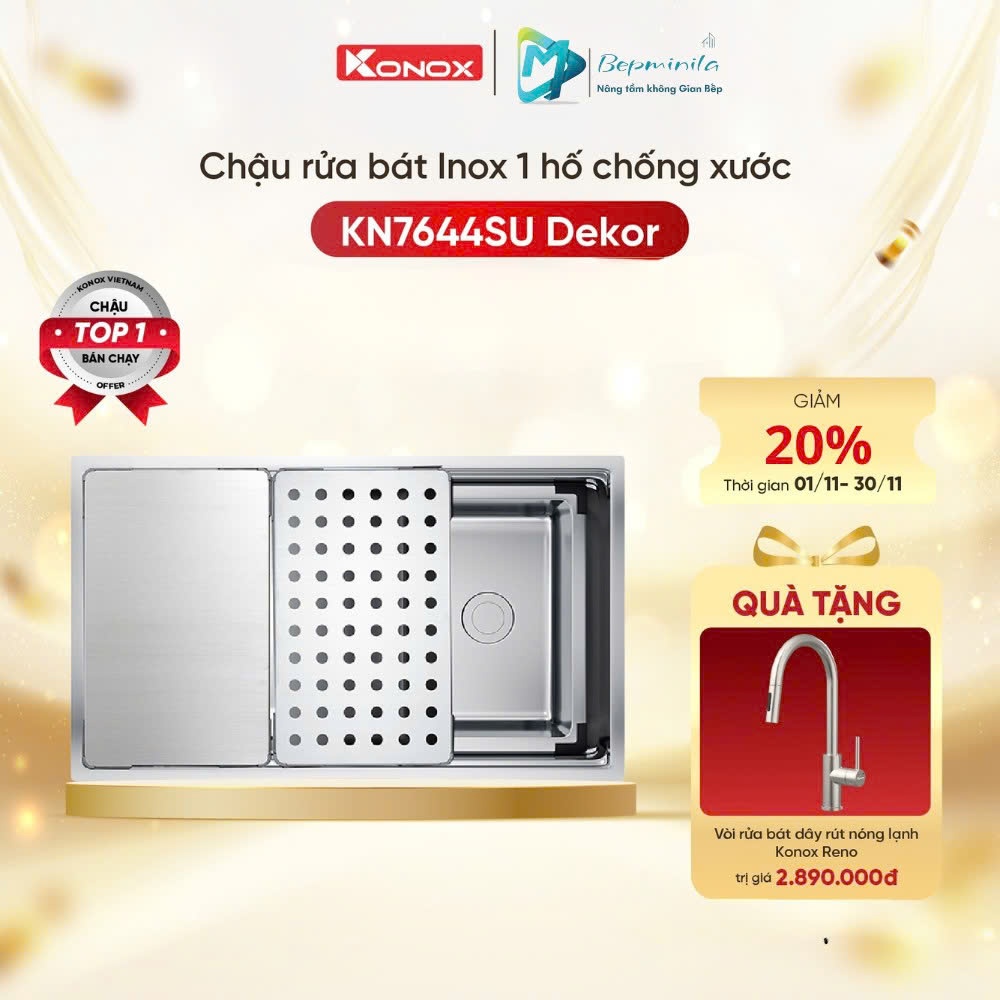 Chậu Rửa Bát Hãng Konox  KN7644SU Dekor ( Tặng Vòi Reno )
